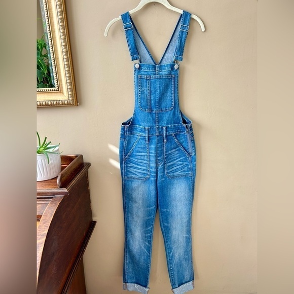 Madewell Denim Jean Overalls in Kemp Wash Bibs Jeans Raw Frayed Hem Size Small S - Picture 2 of 16